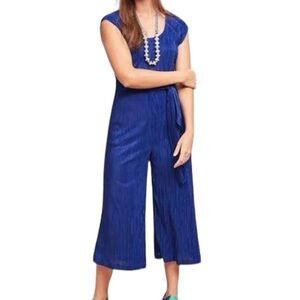 Anthropologie Maeve Sonata Cropped Wide Leg Pleated Accordion Jumpsuit Size 8P
